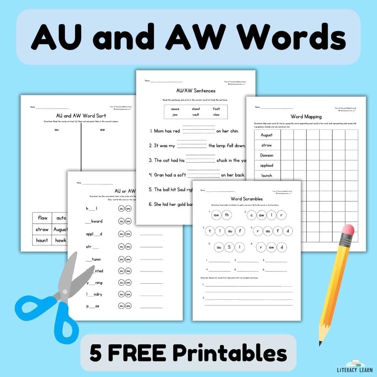 AU And AW Words Teaching Tips 5 Free Worksheets Literacy Learn Reading Comprehension Worksheets One Awesome Hawk Reading Practice With The AW And AU Sound