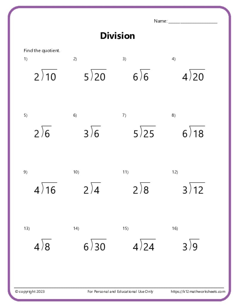 2nd Grade Division Worksheets