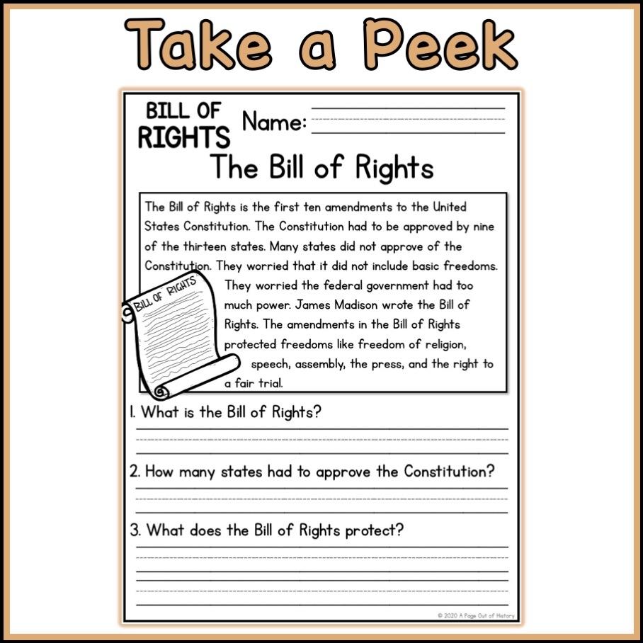 Bill Of Rights Social Studies Reading Comprehension Passages K 2 Classful Bill Of Rights Social Studies Reading Comprehension Passages K 2 Classful