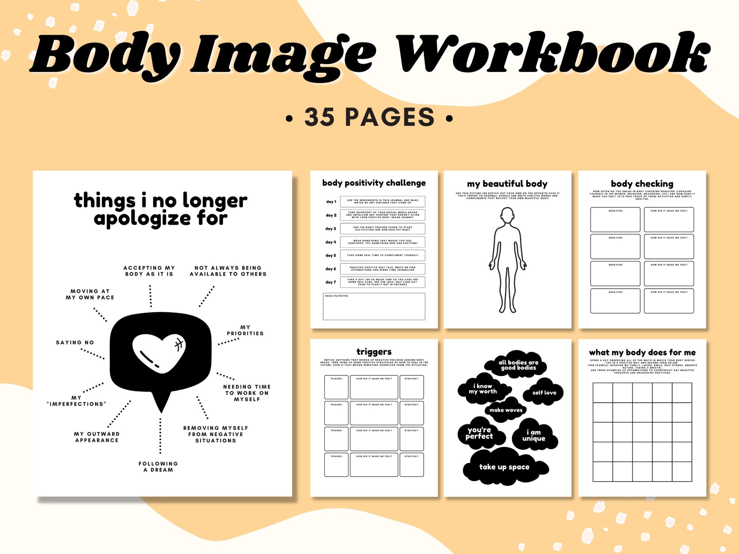 Body Image Workbook Body Positive Worksheets Body Acceptance Healing Journal Therapy Worksheet Mental Health Self Love Self Care Etsy