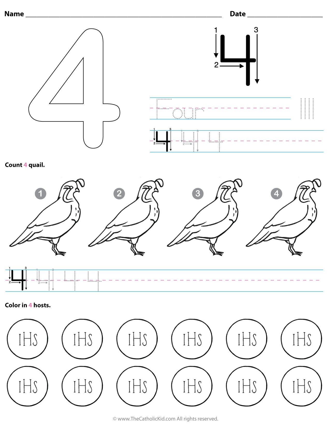 Catholic Number 4 Worksheet Preschool Kindergarten Coloring Page TheCatholicKid Catholic Number 4 Worksheet Preschool Kindergarten Coloring Page TheCatholicKid