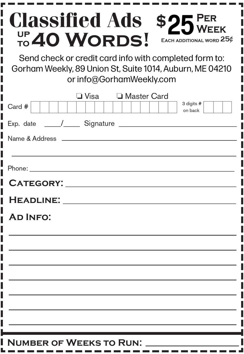 Classifieds Gorham Weekly Classifieds Gorham Weekly