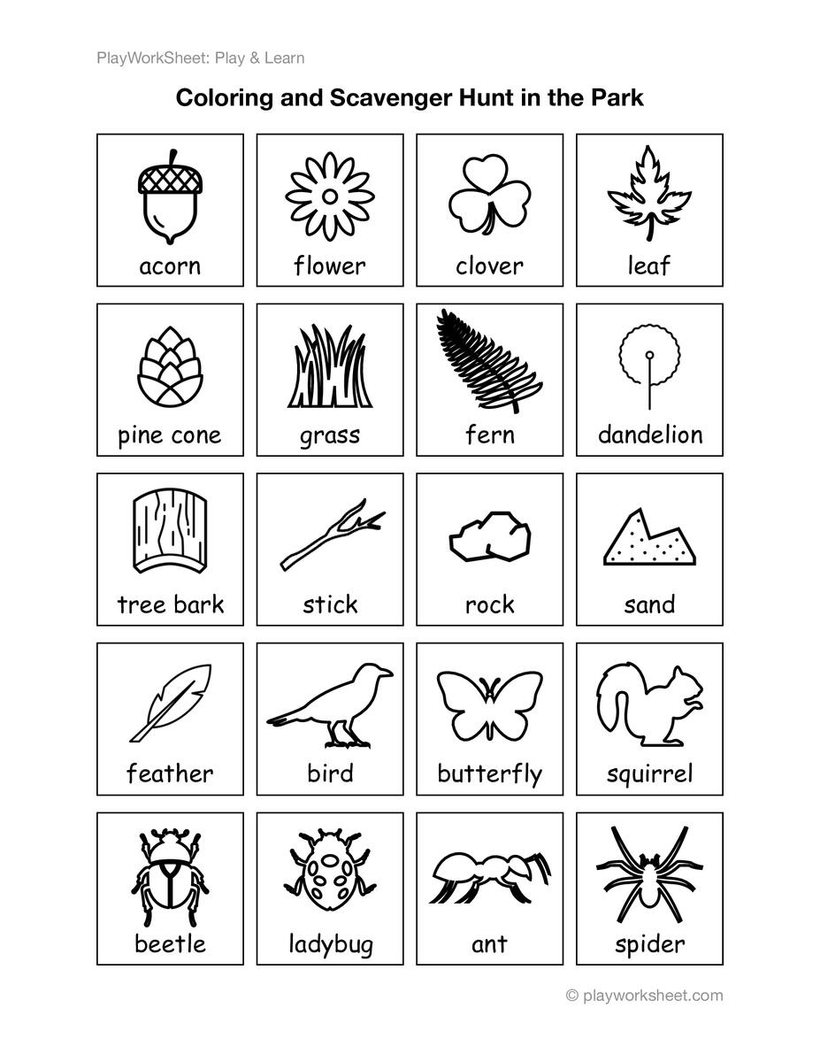 Coloring And Scavenger Hunt In The Park Free Printables For Kids