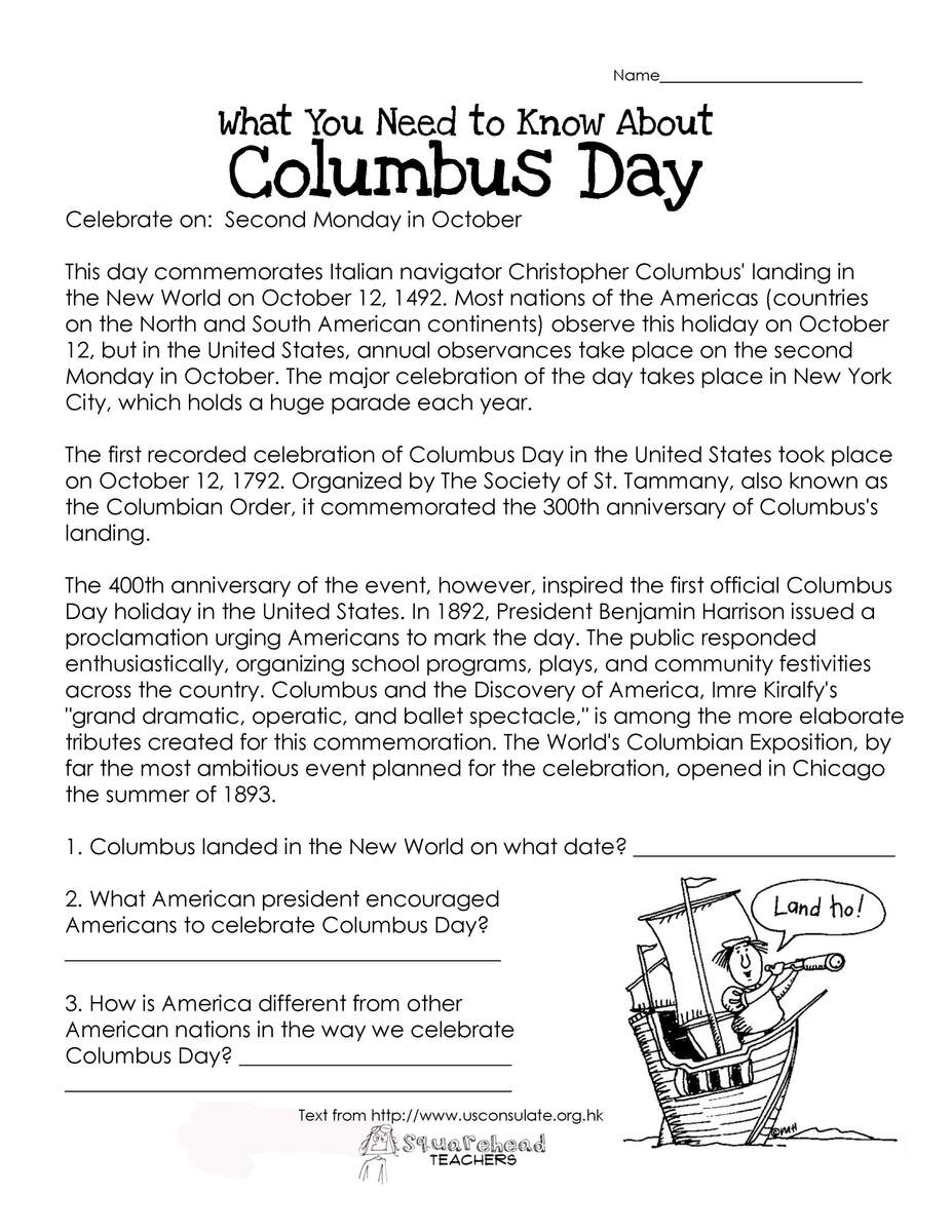 Columbus Day Worksheets