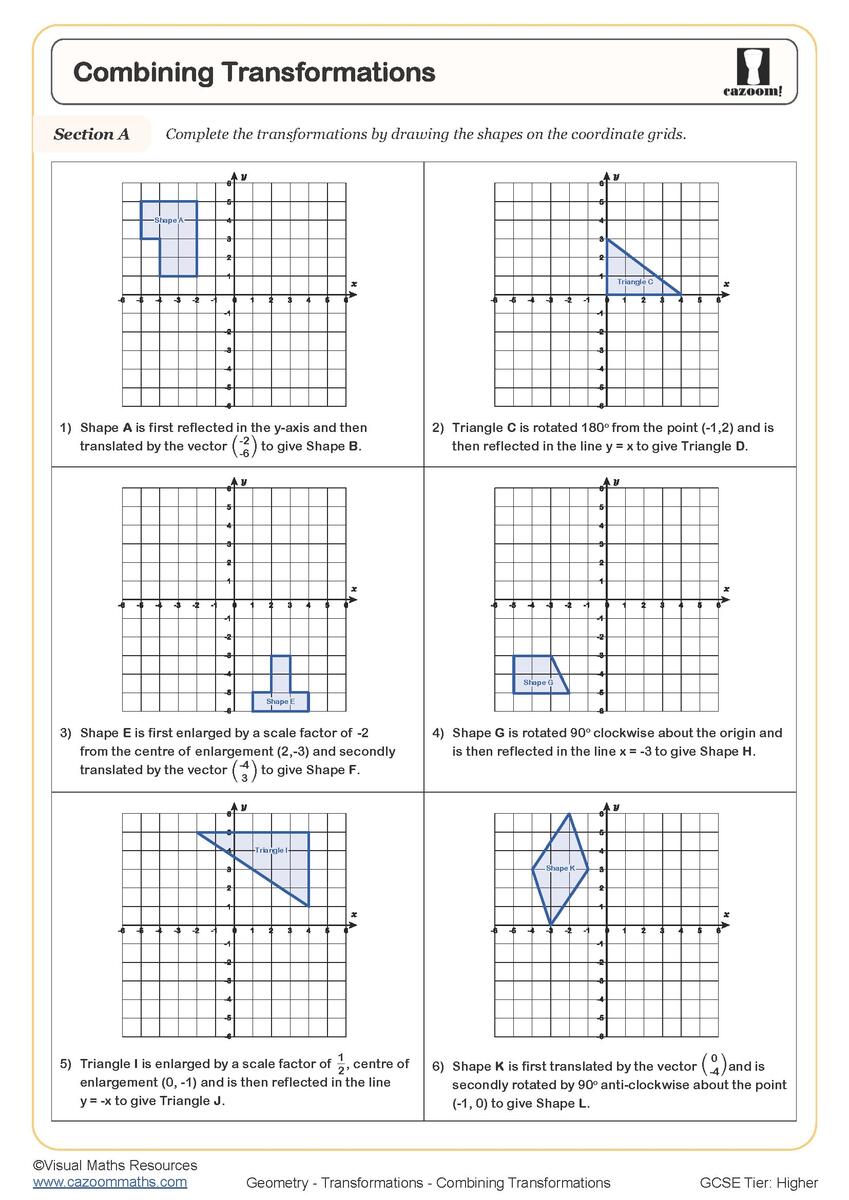 Combining Transformations Free Worksheet Printable PDF Worksheets