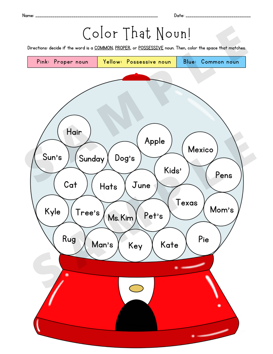 Common Proper And Possessive Nouns Grammar Coloring Activity Worksheet K 5 Teachers Students Language Arts Grammar Classful