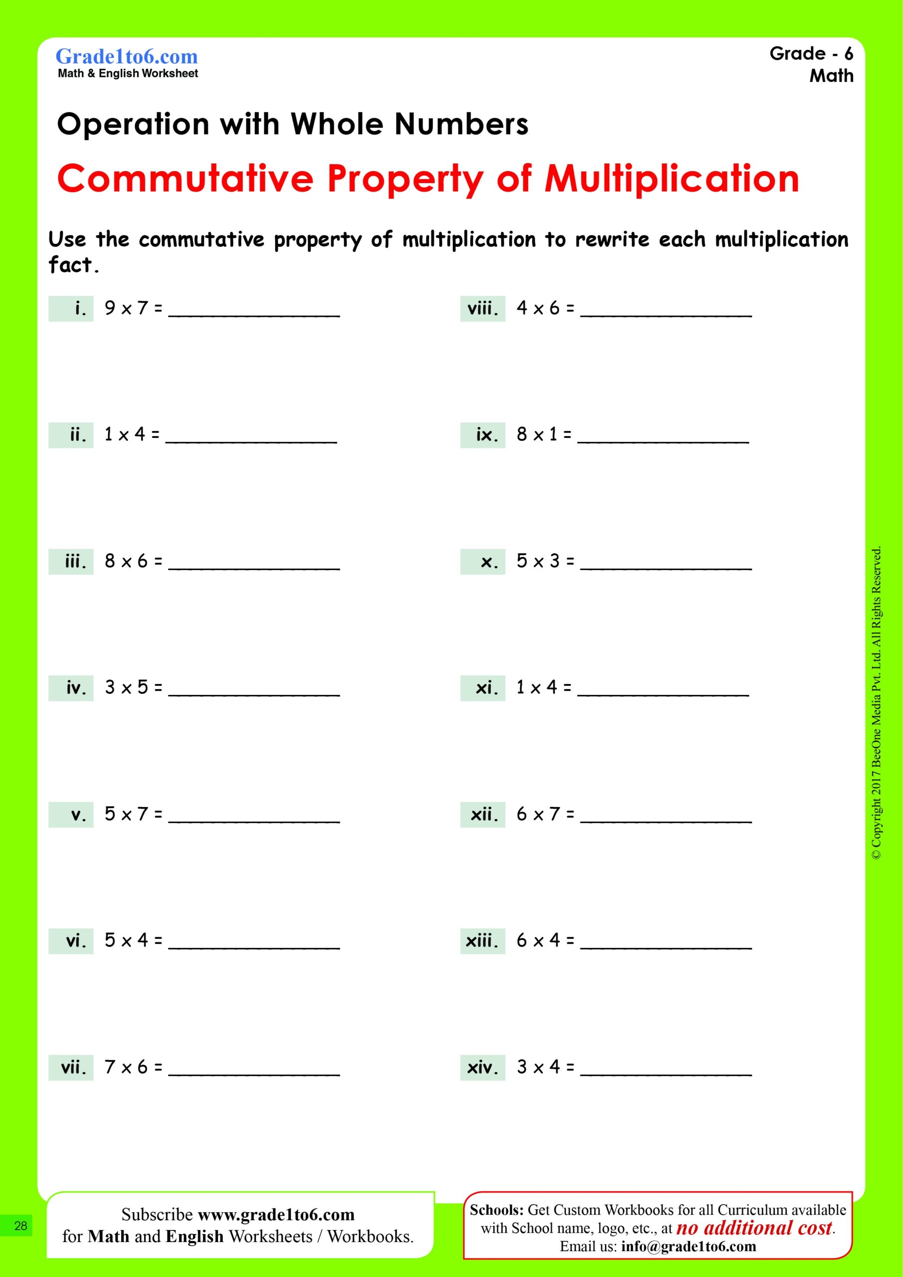 Commutative Property Of Multiplication Worksheets Common Core Worksheets Library