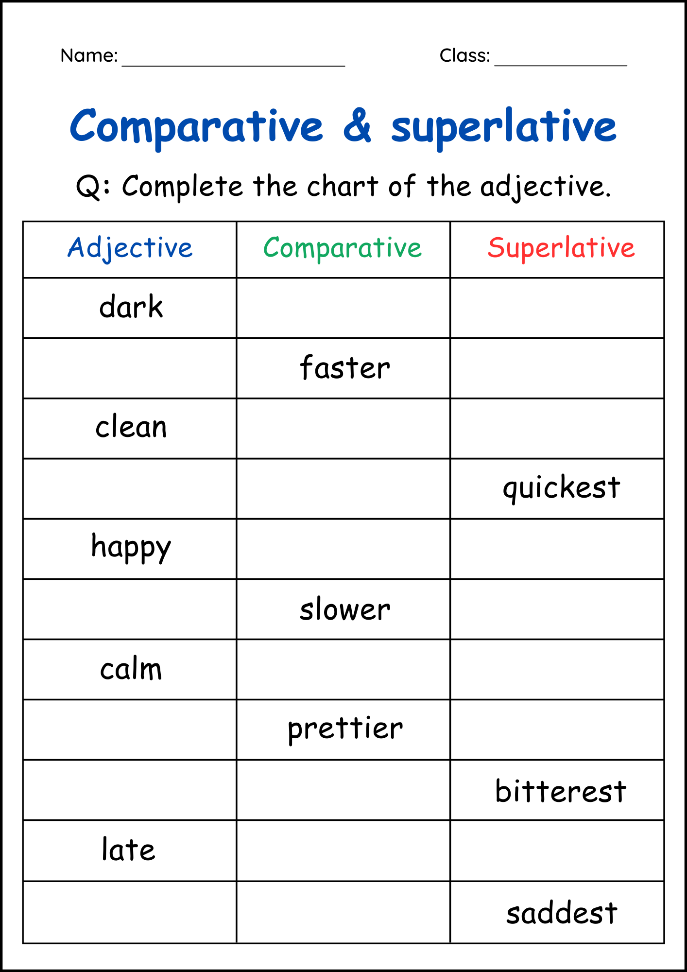 Comparative And Superlative Adjectives Finish The Sentences Using The Correct Comparative Forms Of The Adjectives Printable Grammar Worksheet PDF Ezpzlearn
