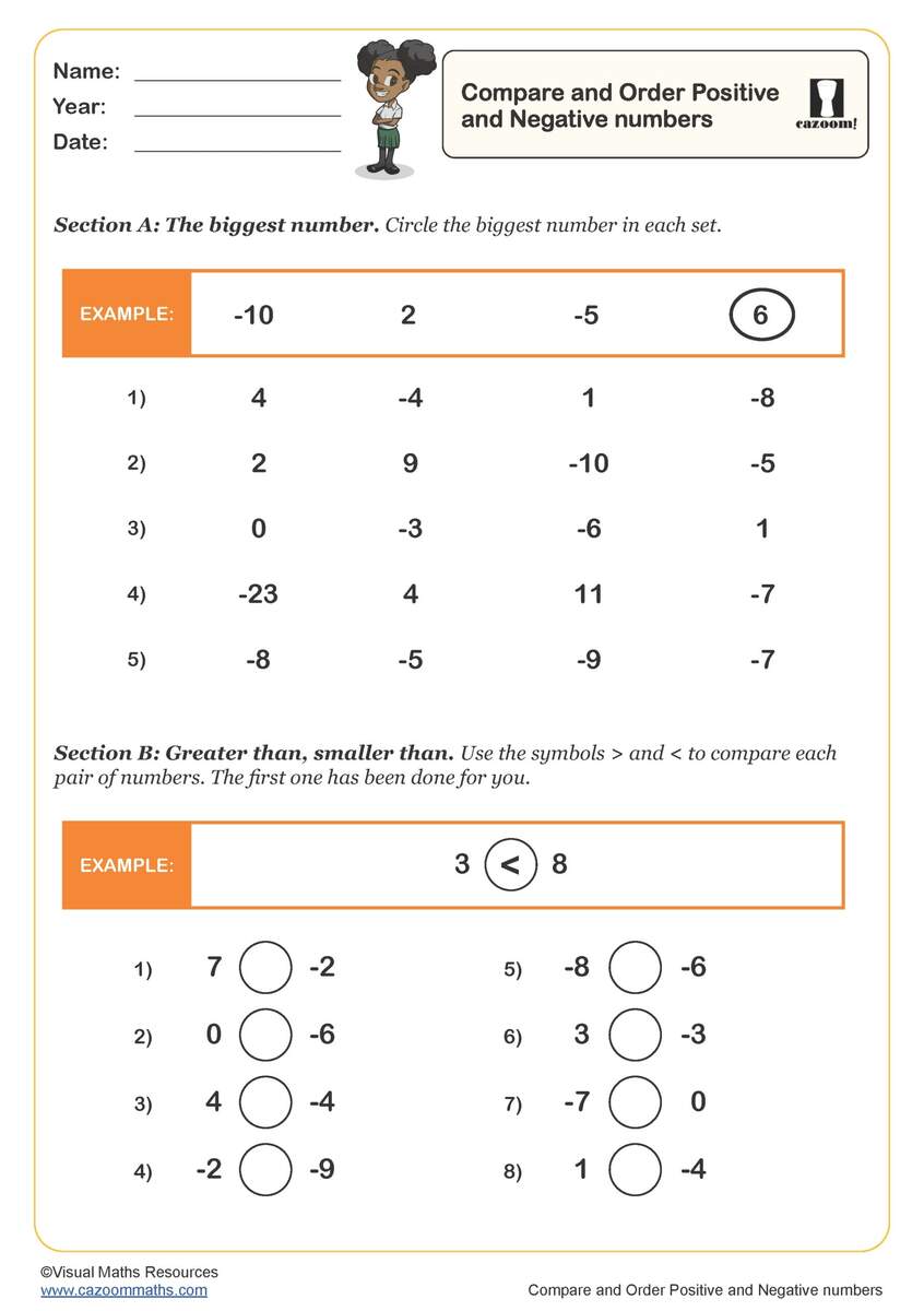 Compare And Order Positive And Negative Numbers Worksheet Fun And Engaging Year 4 PDF Worksheets Greater Than Less Than Worksheet Comparing Numbers To 100