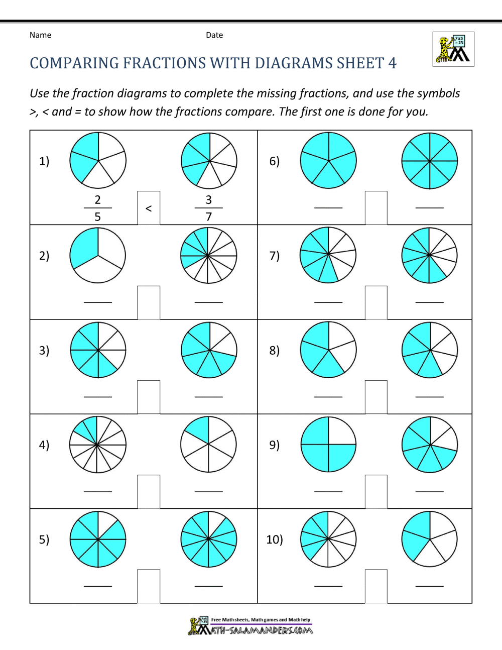 Free Printable Fractions Worksheets Comparing Identifying Free Printables Lettering SVG Files Tools Apps