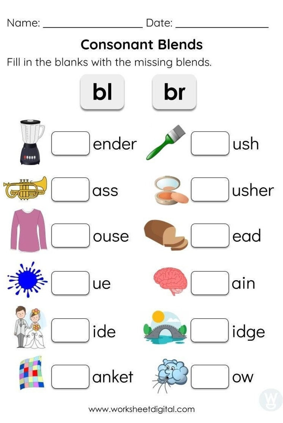 Consonant Blends Worksheets For Kindergarten Preschool Homeschool Educational Printables Homework Worksheets Blend Sounds Etsy Stamp Beginning Blends Printable Activity Made By Teachers