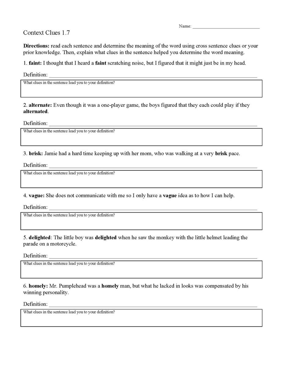 Context Clues Worksheets Ereading Worksheets