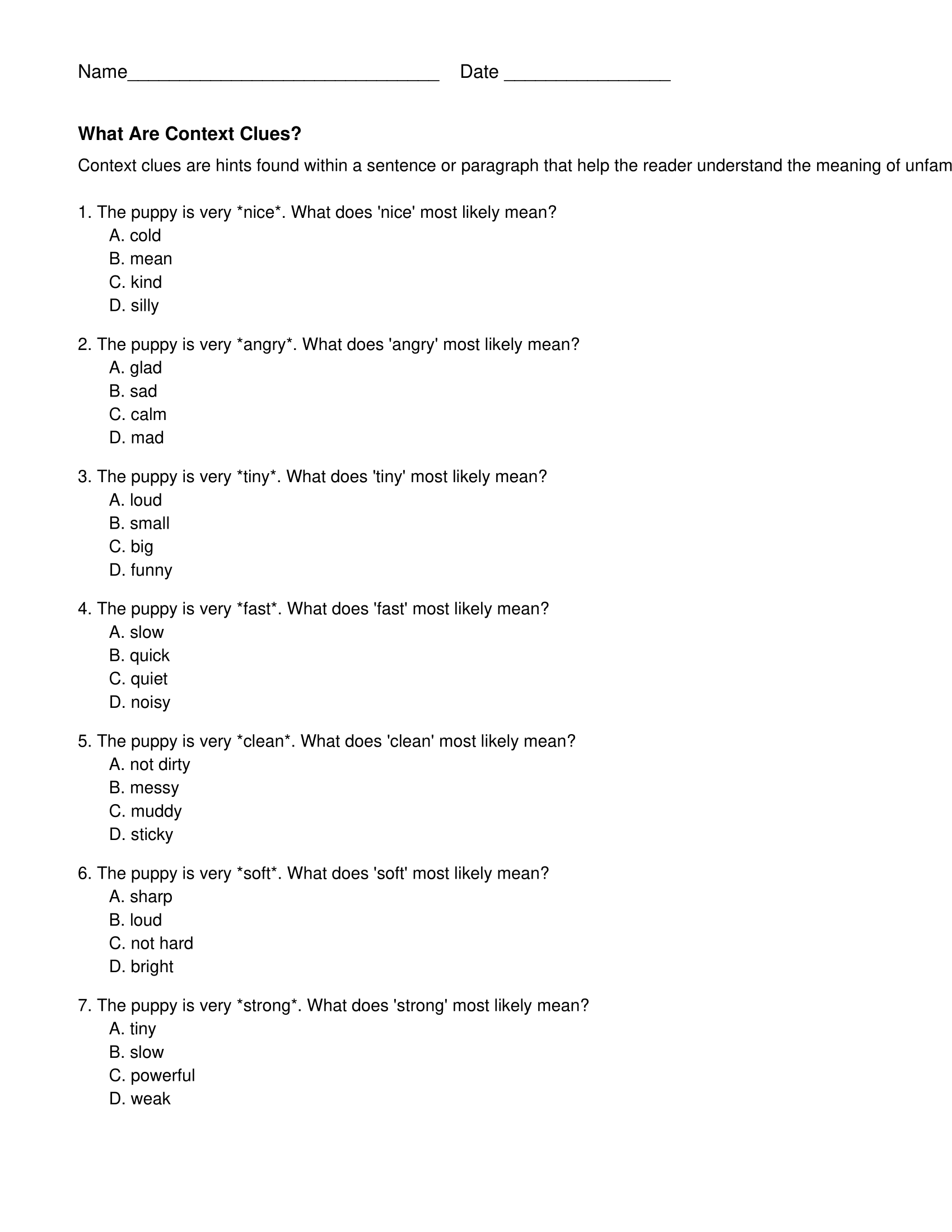 Context Clues Identifying Word Meaning Worksheet Have Fun Teaching