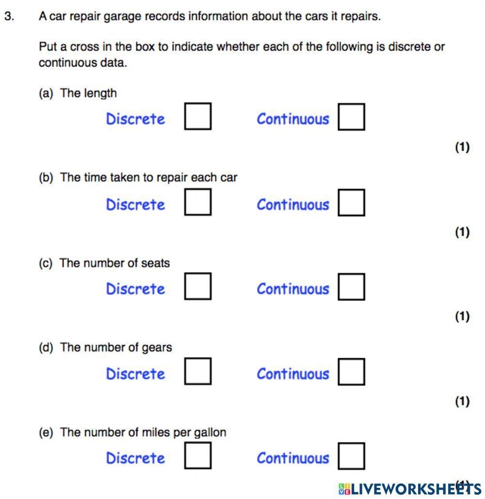 Continuous Discrete Data Worksheet Worksheets Library