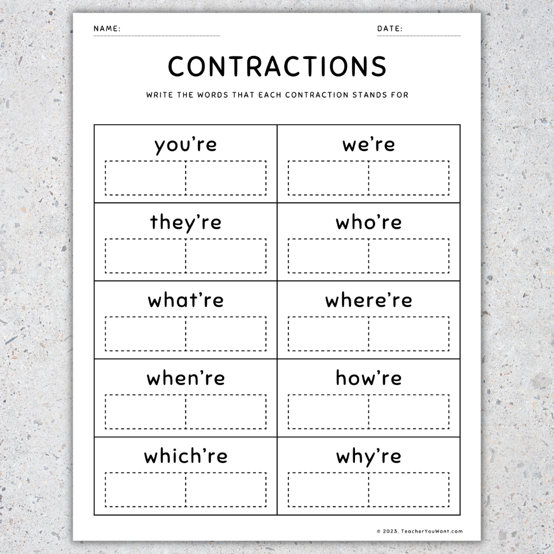 Contractions Worksheet Second Grade Teaching Blog
