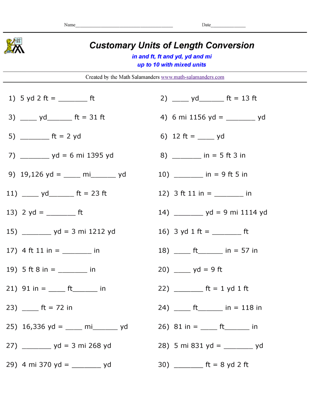 Convert Customary Units Of Length Worksheets Metric Conversion Worksheet
