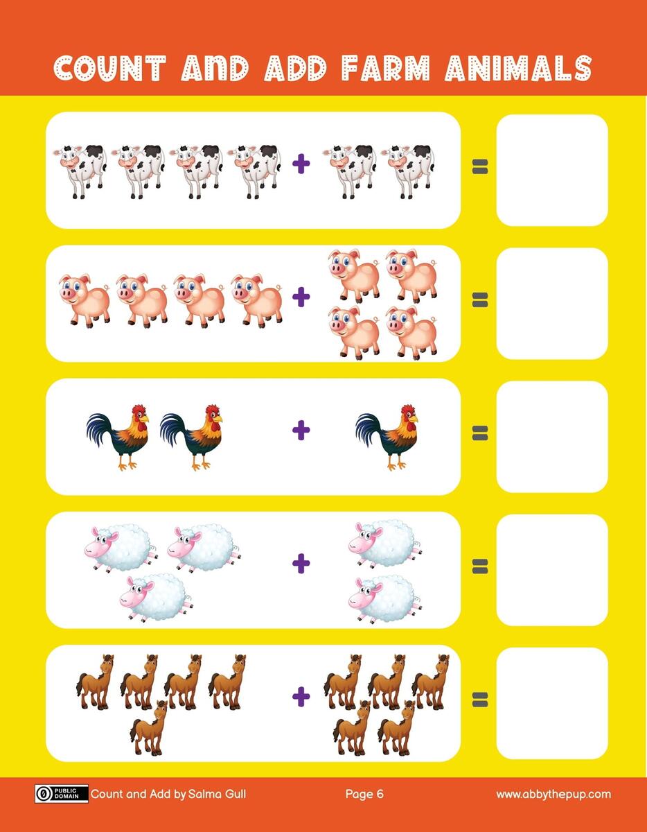 Count And Add Farm Animals Free Printable Worksheets Count And Add Farm Animals Free Printable Worksheets