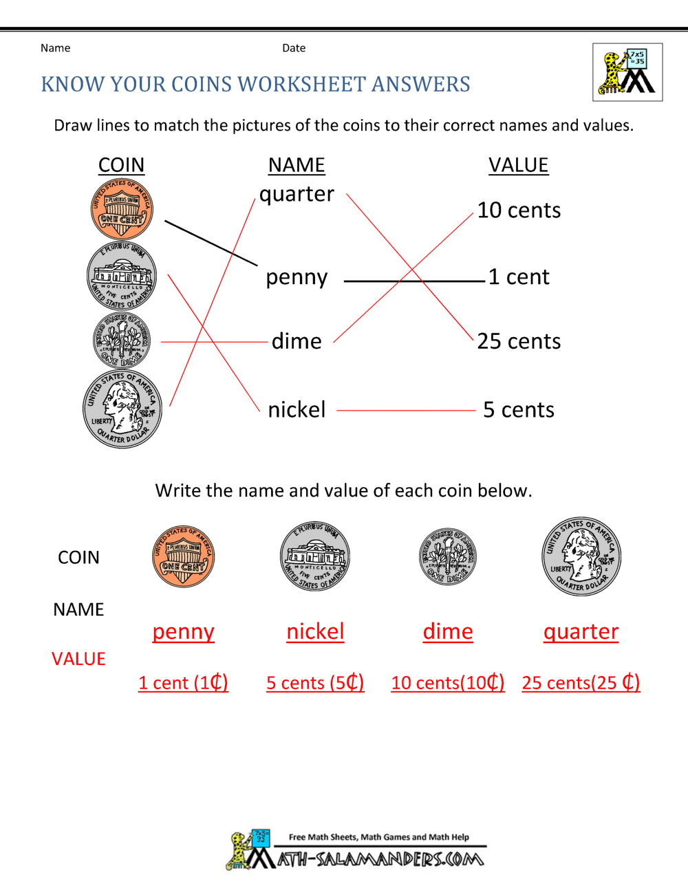 Counting Money Worksheets 1st Grade