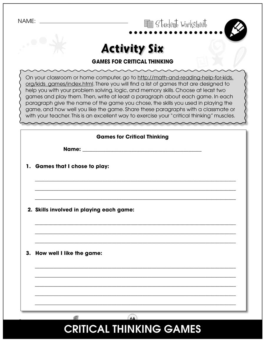 Critical Thinking BONUS WORKSHEETS Grades 5 To 8 EBook Worksheets Library Critical Thinking BONUS WORKSHEETS Grades 5 To 8 EBook Worksheets Library