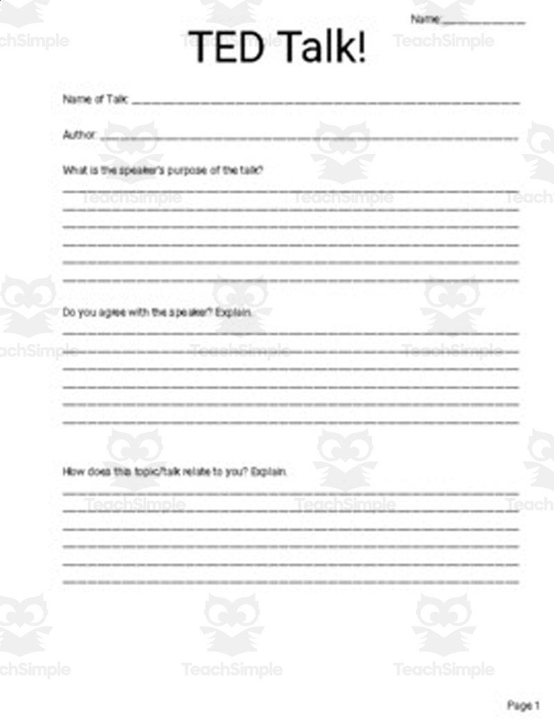 Digital Printable TED Talk Worksheets Editable In Google Slides By Teach Simple