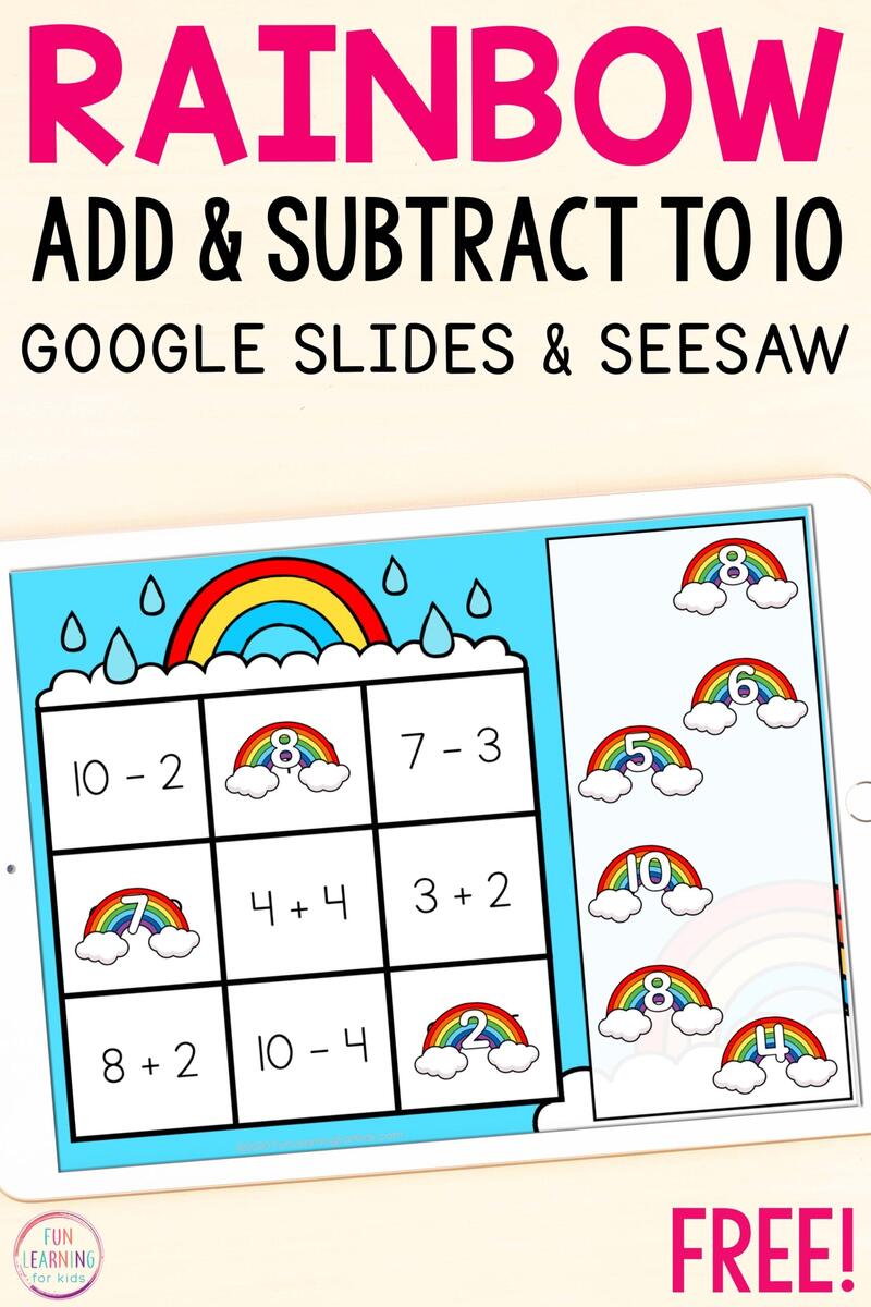 Digital Rainbow Addition And Subtraction Mats For Kindergarten