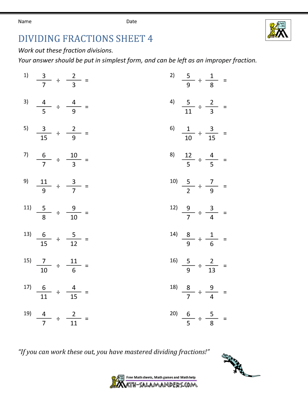 Dividing Fractions Worksheet Dividing Fractions Worksheet