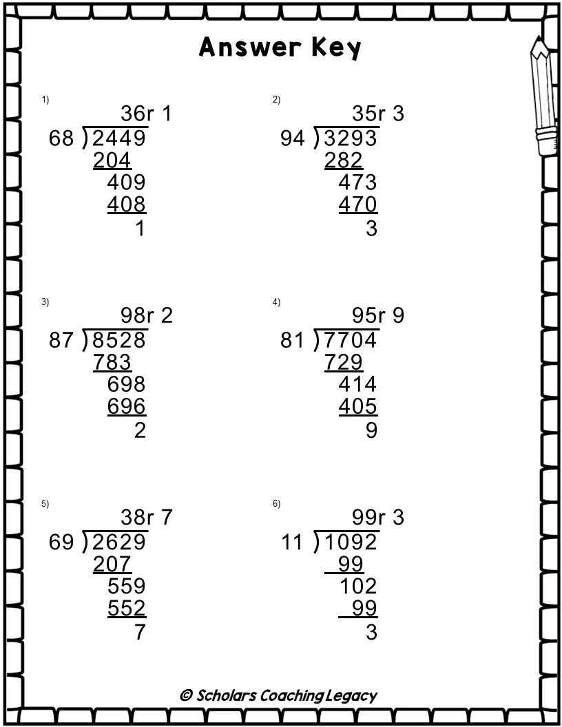 Division With 2 Digits Divisor 2 Digits Quotient 4 Digits Dividends With Remainders Worksheets Ma Made By Teachers