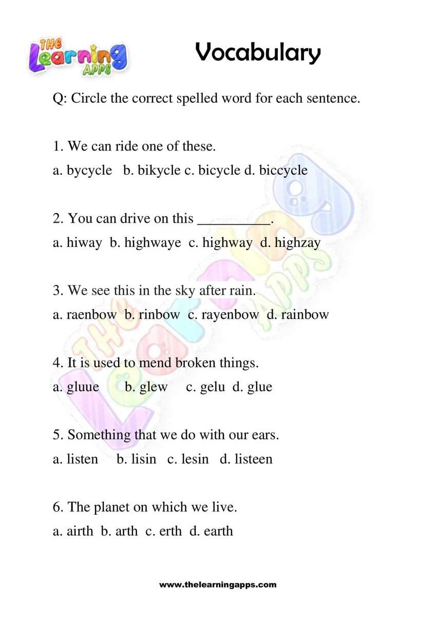 Download Printable Vocabulary Grade 3 Worksheets