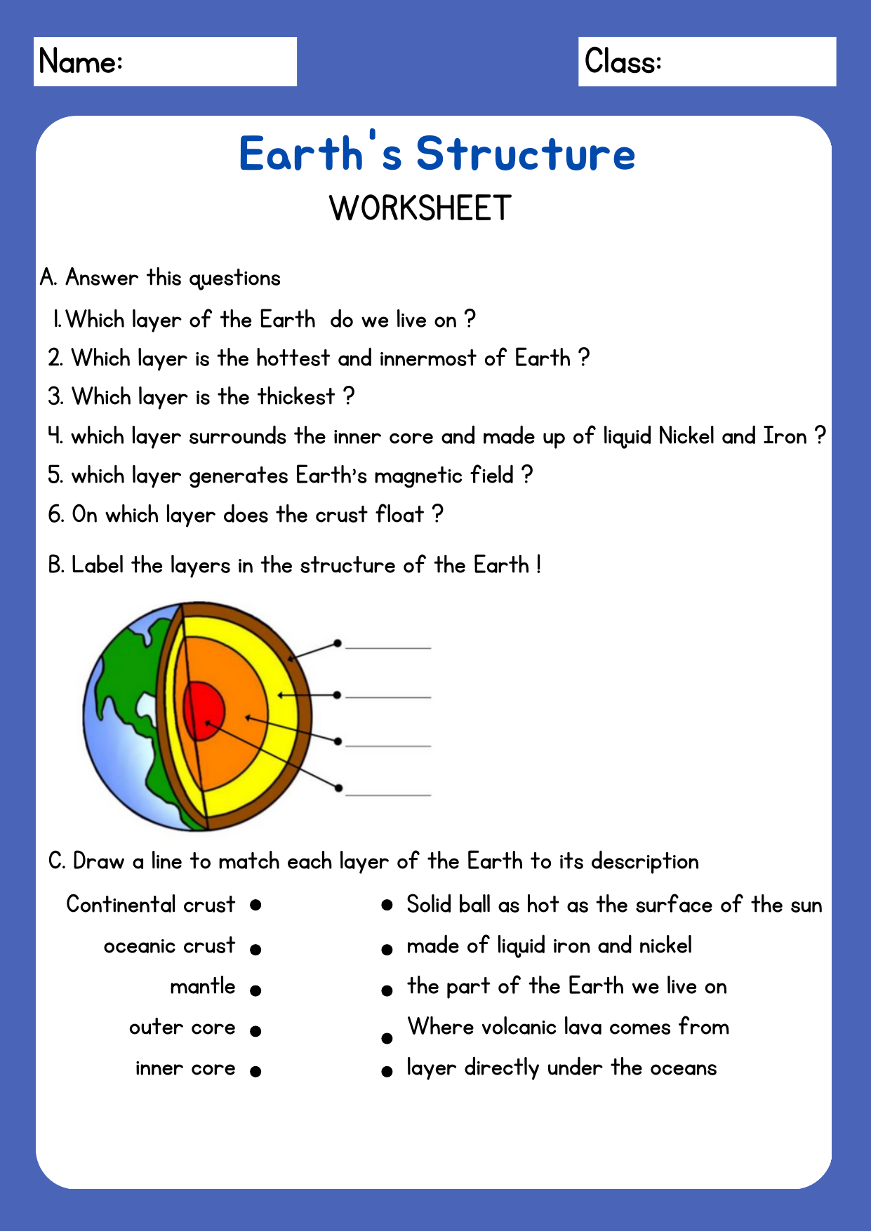 Earth S Structure Worksheet Layers Properties Layers Of The Earth Worksheets Superstar Worksheets