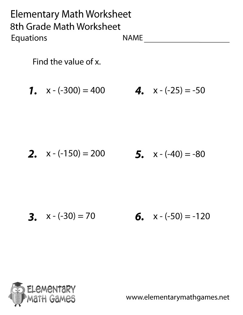 8th Grade Algebra Worksheets