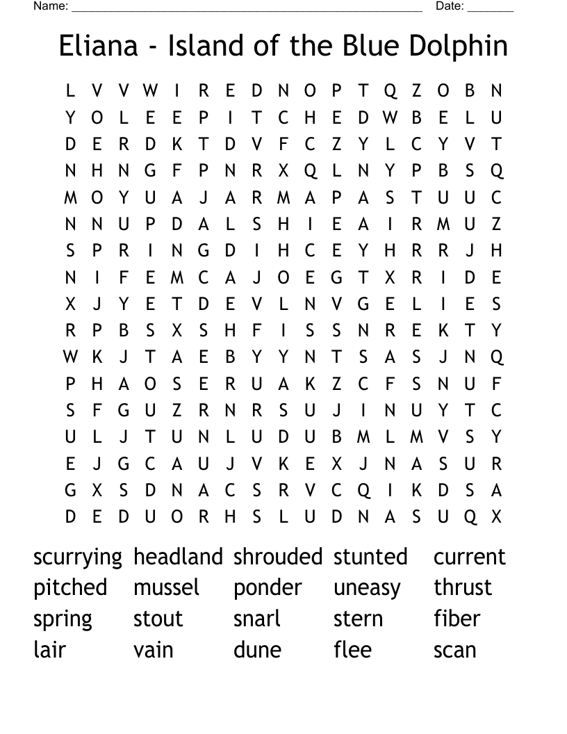 Eliana Island Of The Blue Dolphin Word Search WordMint