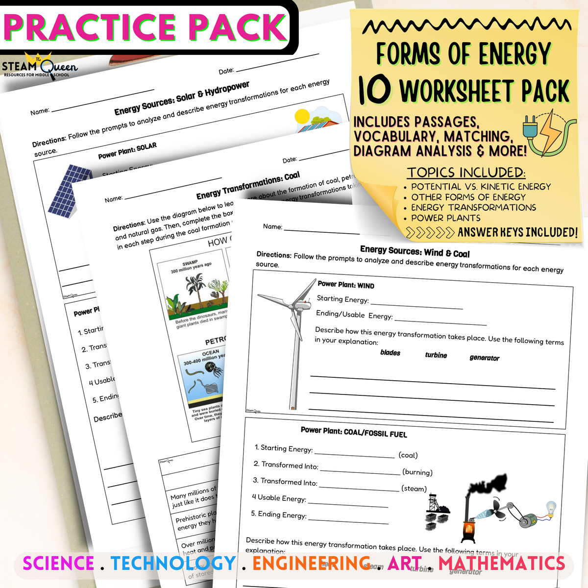 Energy Transformations 10 Editable Worksheets For Middle School Print Go Classful