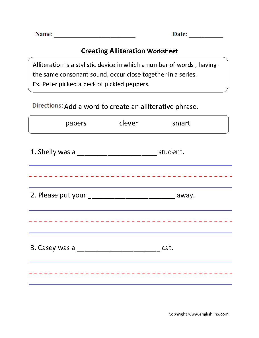 Englishlinx Alliteration Worksheets Alliteration Examples Definition Worksheets KidsKonnect