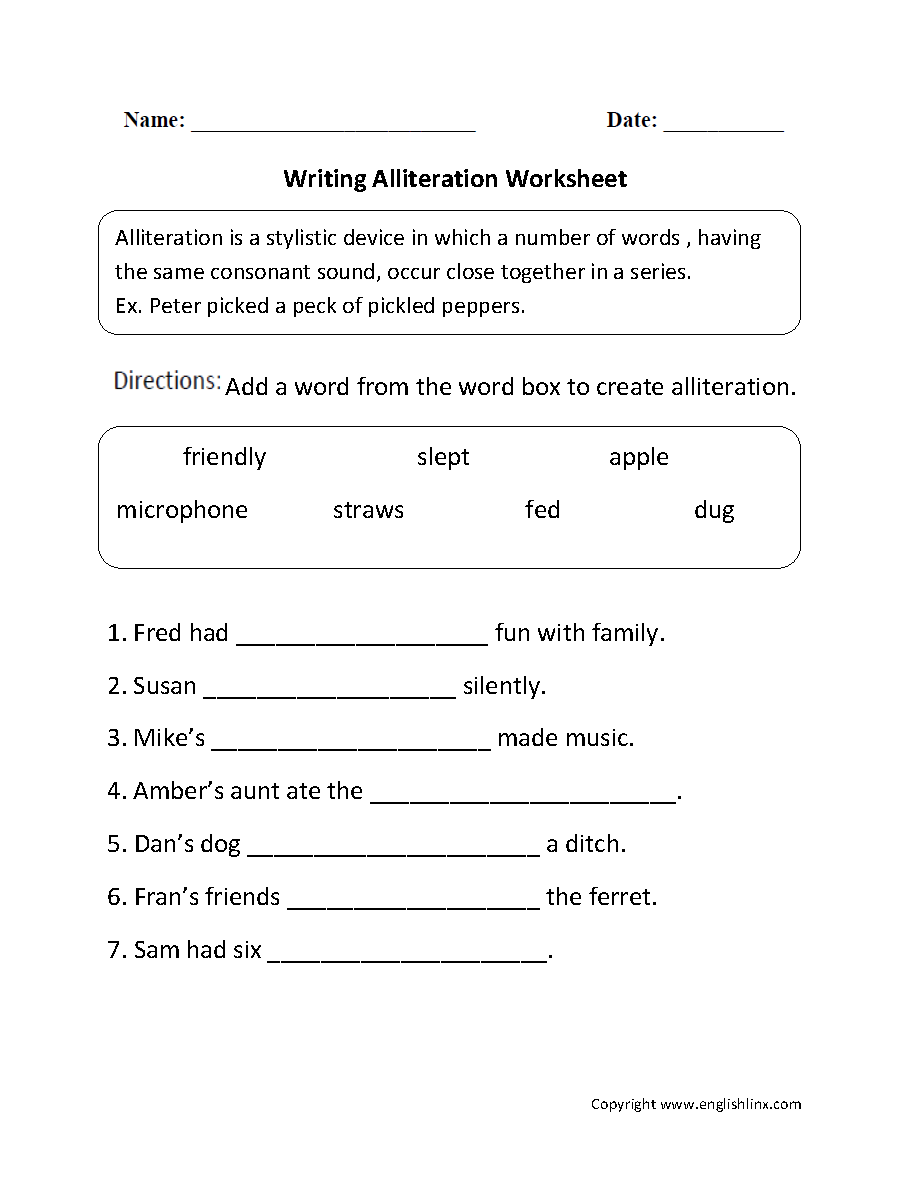 Englishlinx Alliteration Worksheets