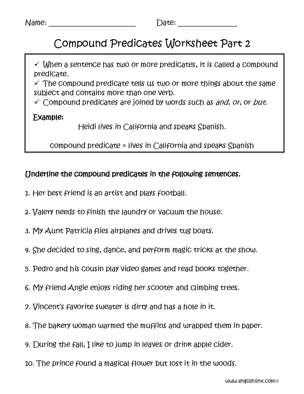 Simple Subjects Predicates Worksheets Ereading Worksheets
