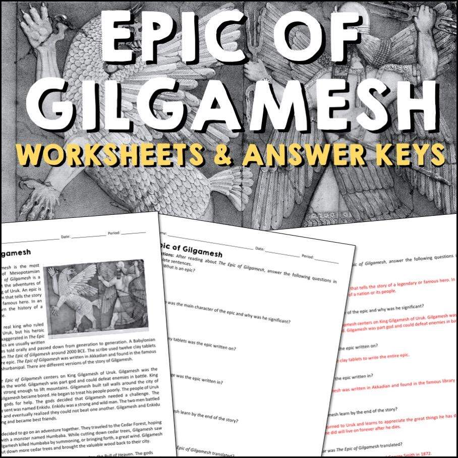 Epic Of Gilgamesh Reading Practice Worksheets Social Studies Educational Homeschool Activities For Kids Literacy Printable Digital Pages Etsy