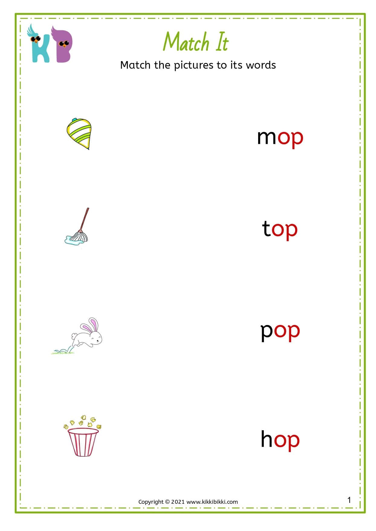 Exploring Phonics CVC OP Word Family Match And Write