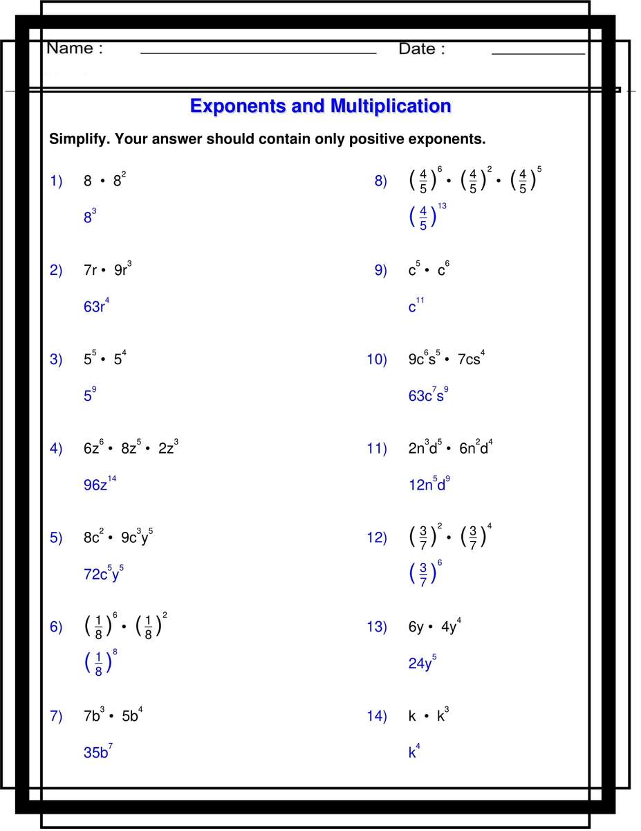 Exponents With Multiplication Algebra 1 Exponents Worksheets Made By Teachers Free Exponents Worksheets