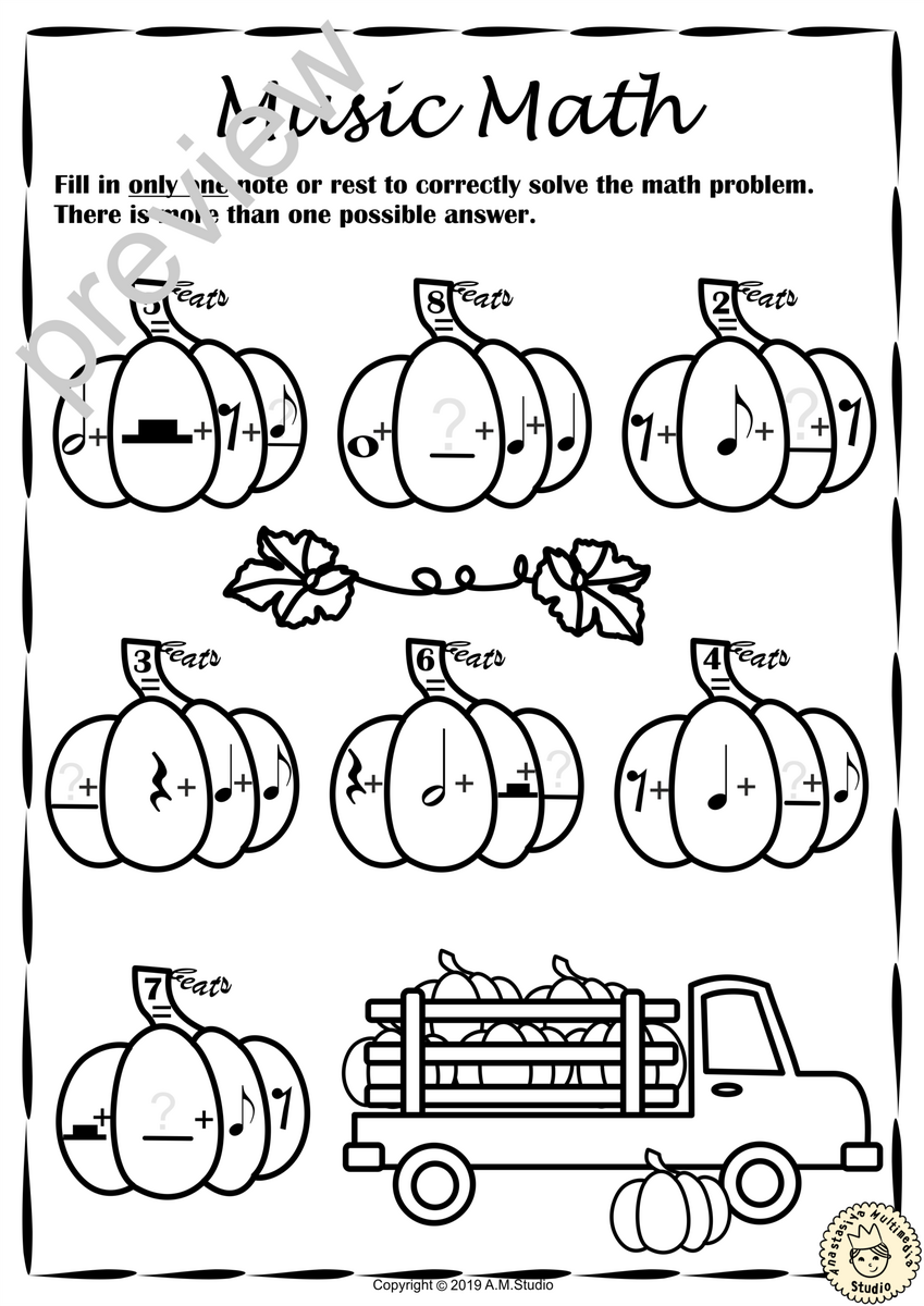 Fall Music Rhythm Worksheets For Beginners