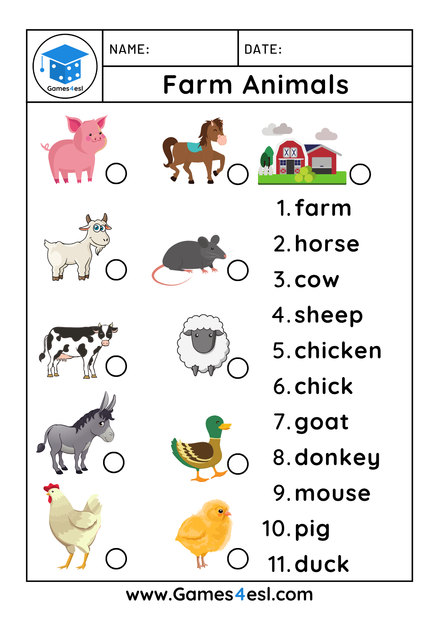Farm Animal Worksheets For Kids Games4esl Farm Animal Worksheets For Kids Games4esl