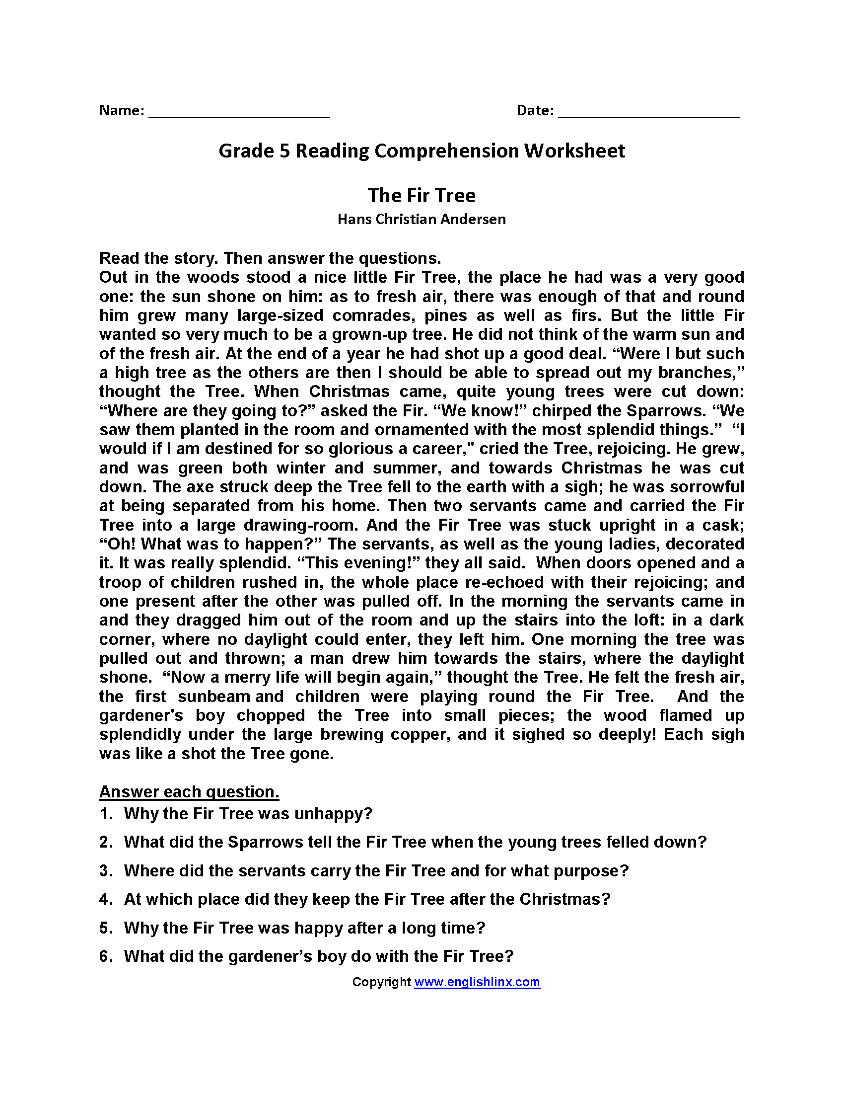 Fifth Grade Reading Worksheets Improve Fluency Vocabulary Reading Comprehension Worksheet For Grade 5 Grade1to6
