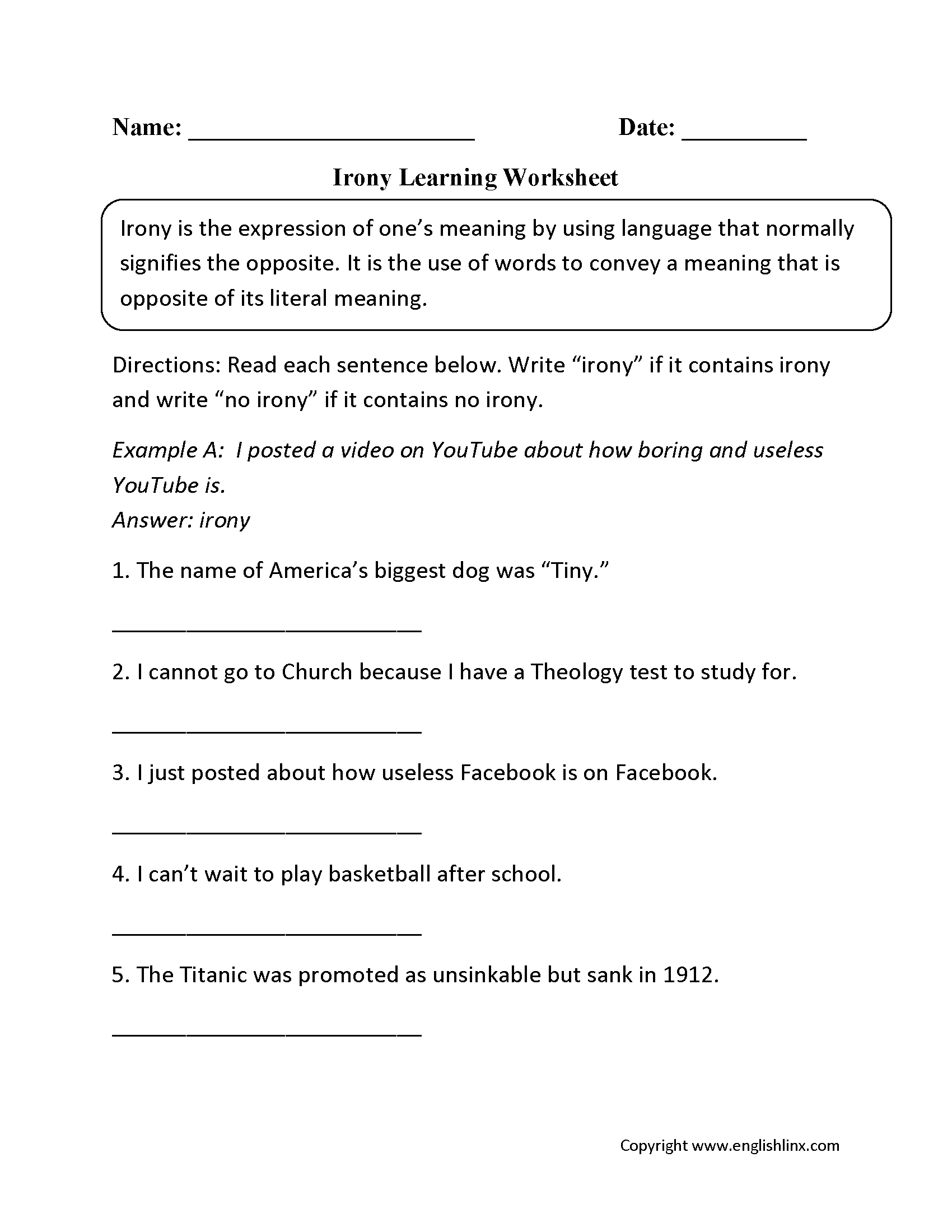 Irony Examples Definition And Worksheets KidsKonnect