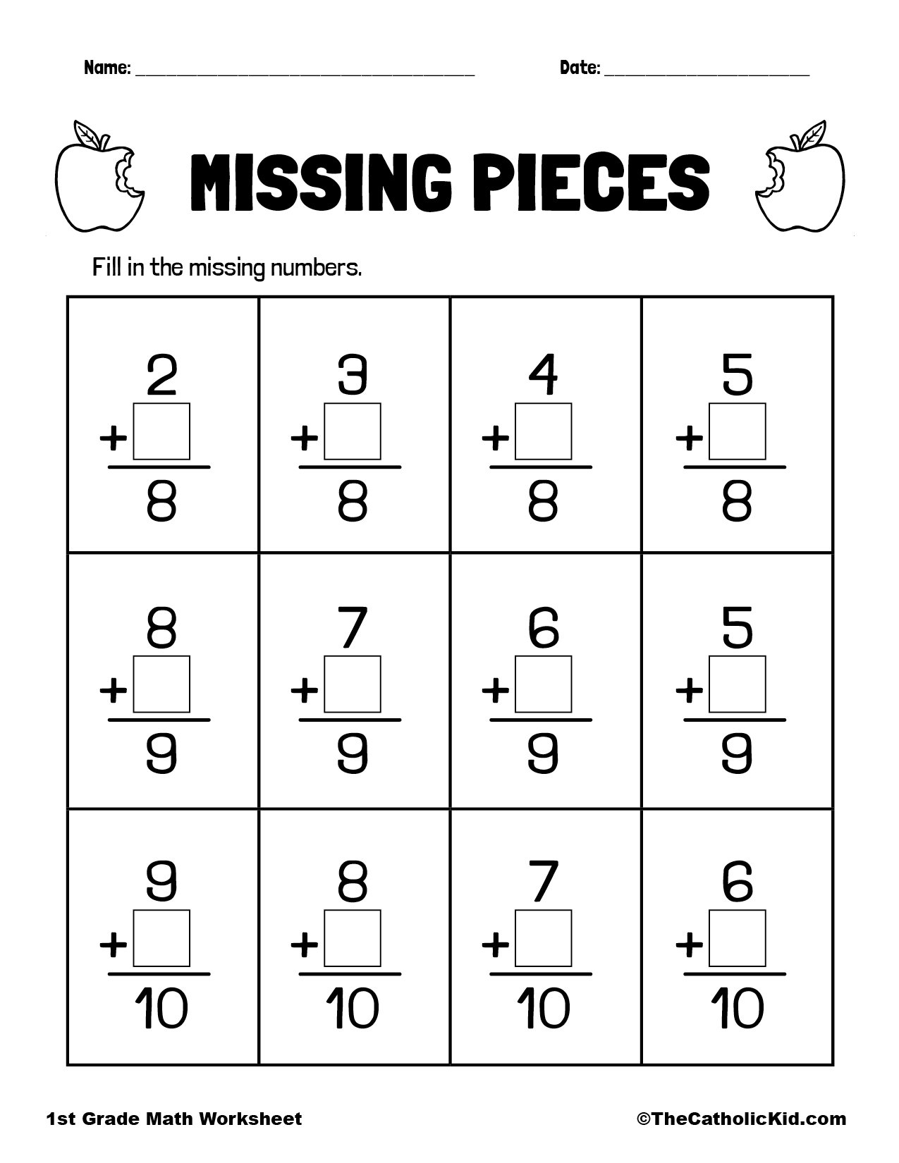 Find The Missing Numbers TheCatholicKid 1st Grade Worksheets Missing Numbers Worksheets Kindergarten Worksheet Kindergarten 1st Grade Made By Teachers