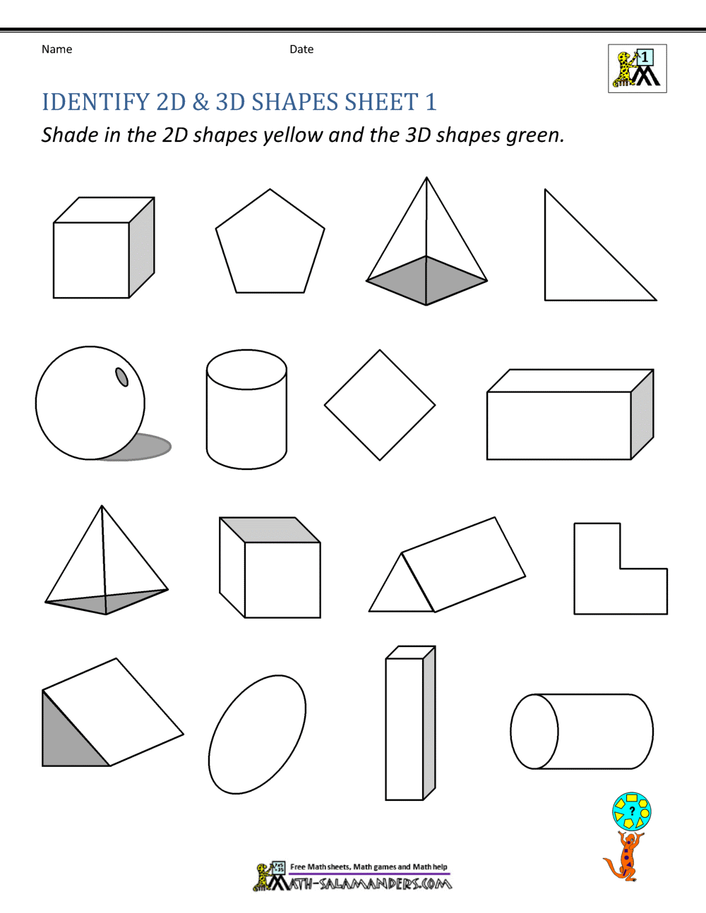 First Grade Geometry 2D And 3D Shapes NO PREP Printable Worksheets Shapes And Attributes Fun Times In First