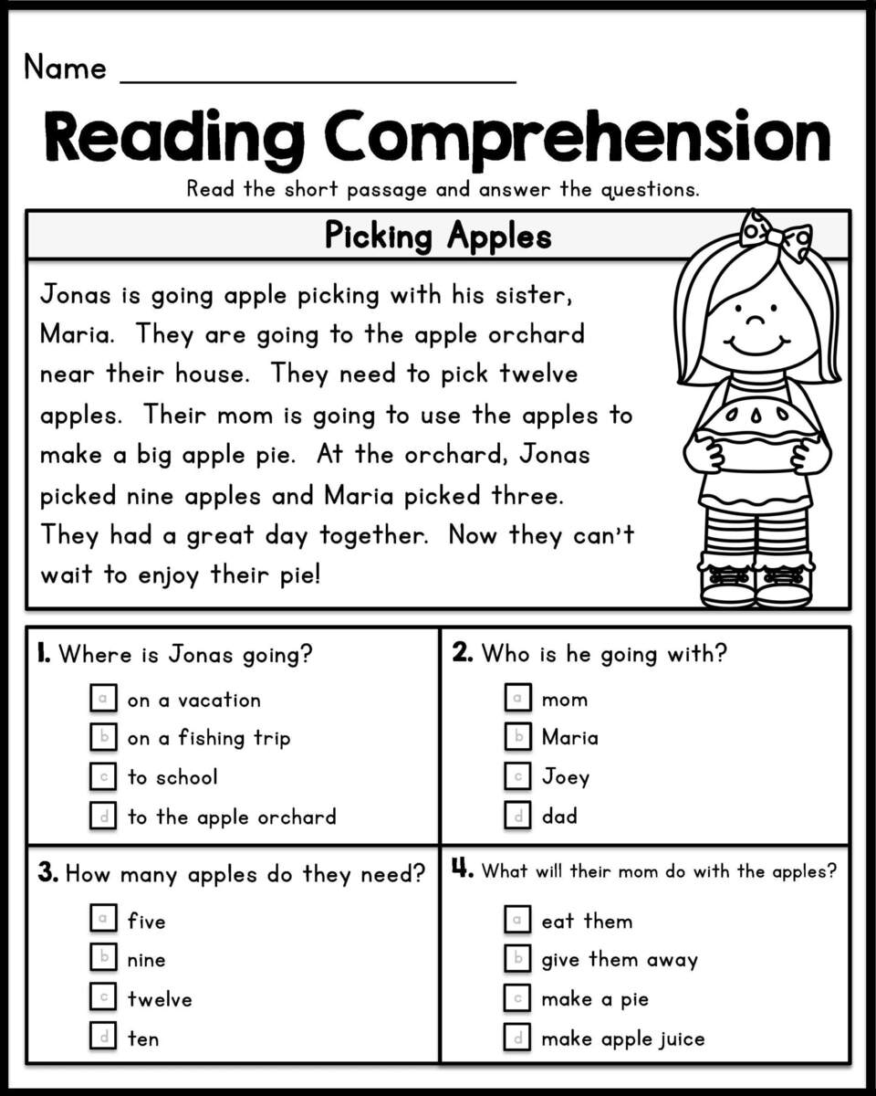 First Grade Reading Comprehension Kindergarten English Reading Comprehension Worksheets PDF 2nd Grade Comprehension Workbook