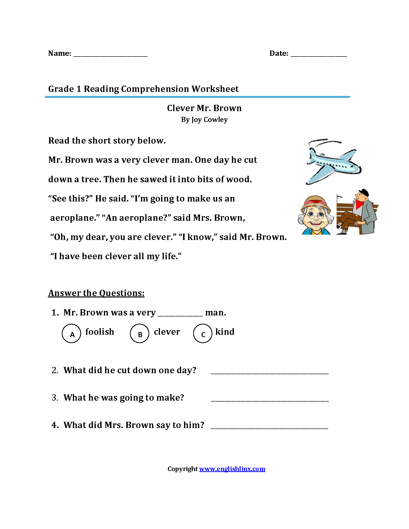 First Grade Reading Comprehension Kindergarten English Reading Comprehension Worksheets PDF 2nd Grade Comprehension Workbook