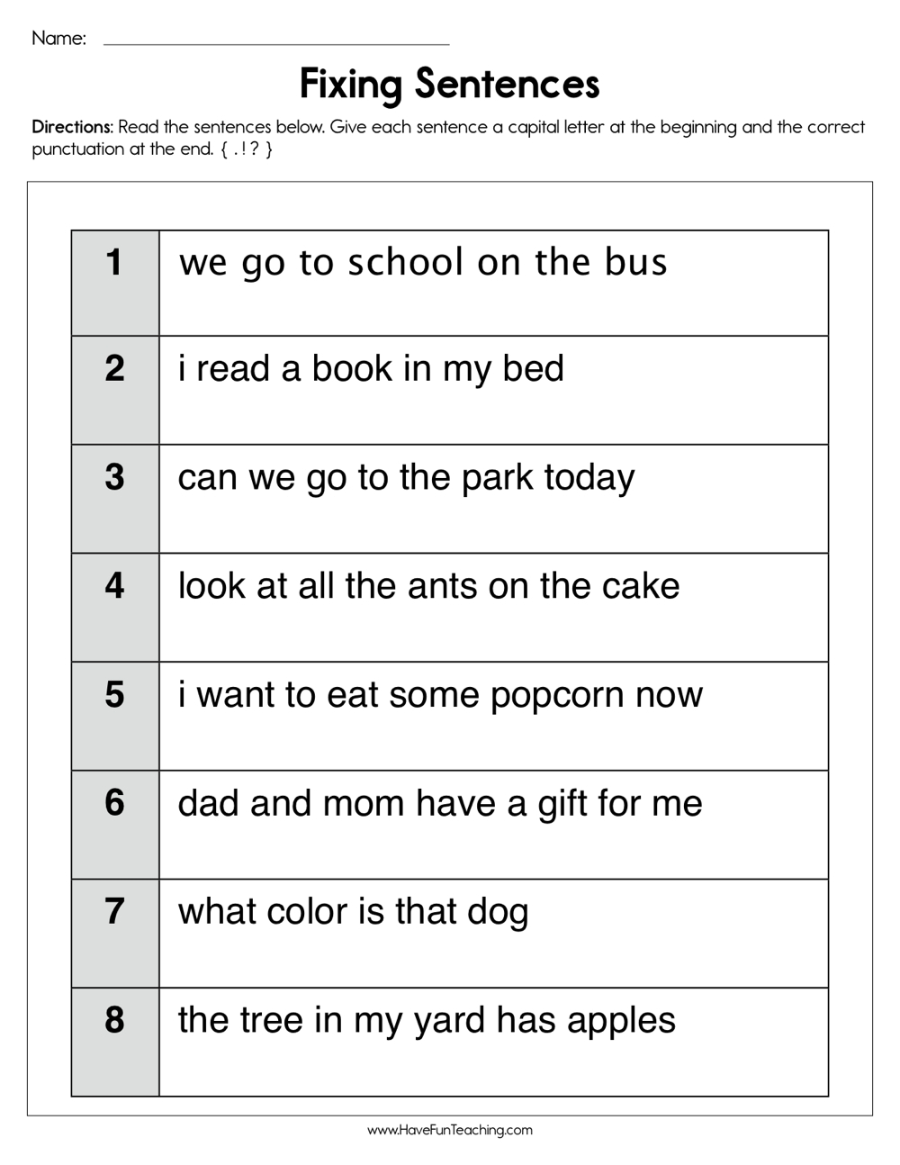Fixing Sentences Worksheet Have Fun Teaching Capital Letters And Punctuation Worksheet Have Fun Teaching