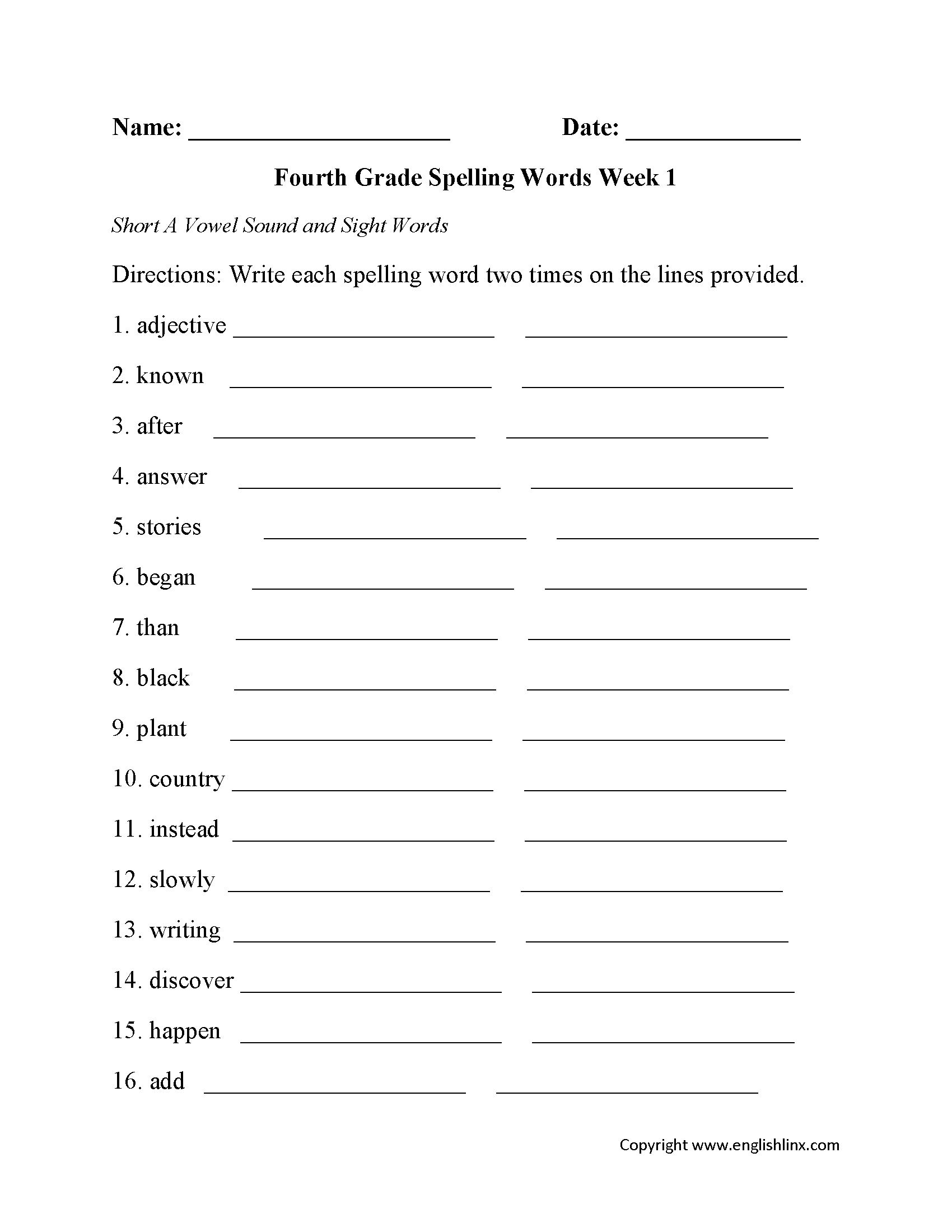Fourth Grade Spelling Worksheets Free Printable Word Lists Practice 16 Printable Adjective Worksheets 4th Grade Free PDF At Worksheeto