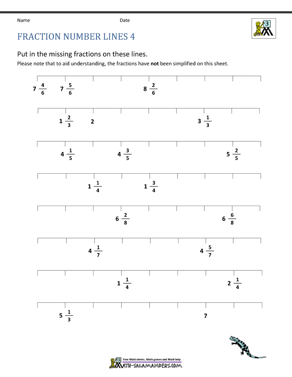 Fraction Number Line Sheets Fractions On Number Line Worksheets