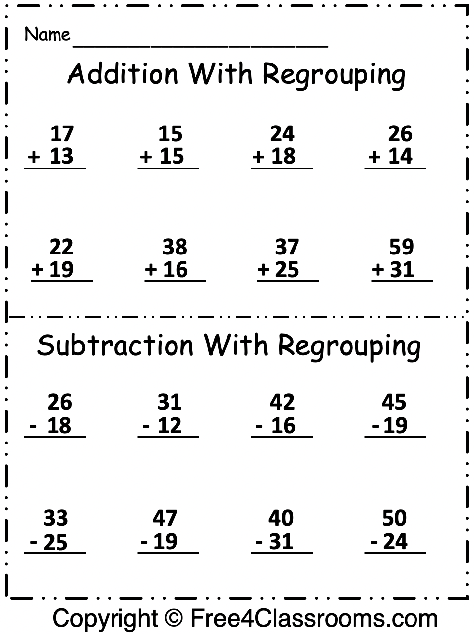 Free 2 Digit Addition And Subtraction Regrouping Free 2 Digit Addition And Subtraction Regrouping